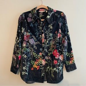 SOFT SURROUNDINGS Jardim Velvet Button Down Tunic Shirt - Petite Small